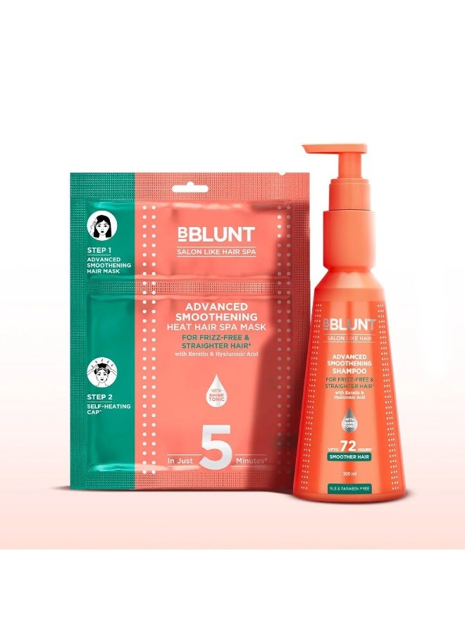 Bblunt Advanced Smoothening Combo | Shampoo - 300 ml + Heat Spa Hair Mask - 70 g | Gently Cleanses | Makes Hair Frizz-Free & Straight | Adds Spectacular Shine - Image 1
